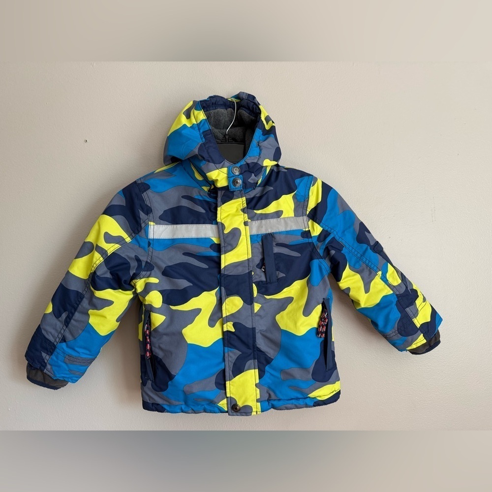 Mini Boden Blue and Yellow Camo Kids Jacket